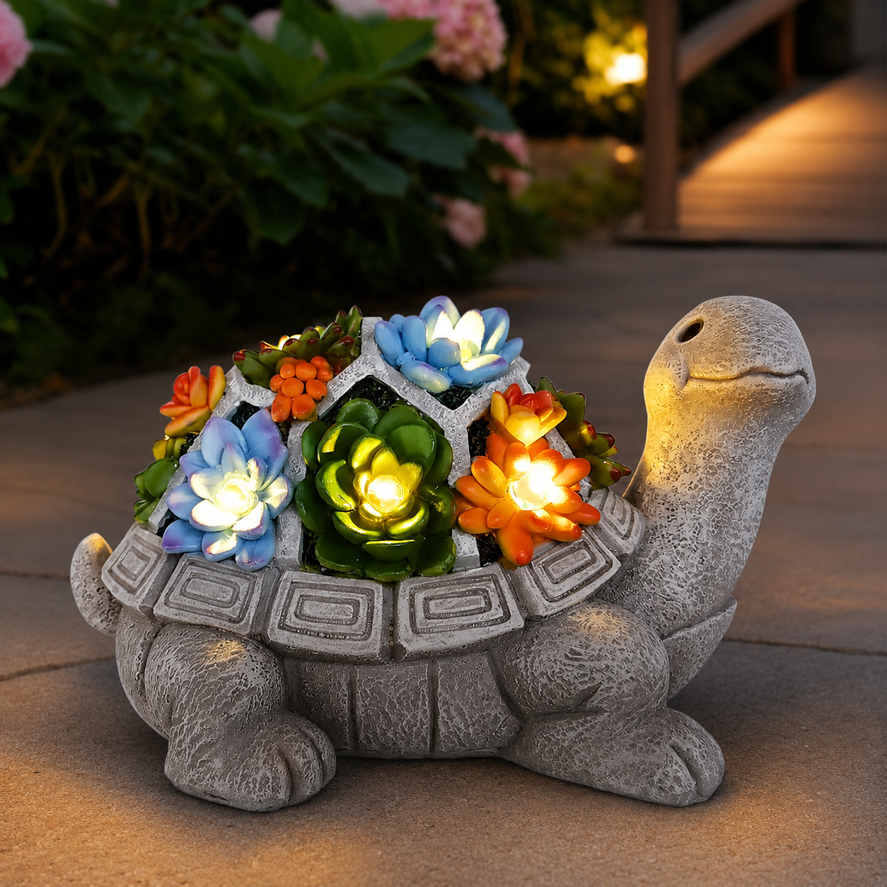Nacome solar turtle garden statue with succulent design and 7 LED lights for patio, balcony, lawn, and yard decor.