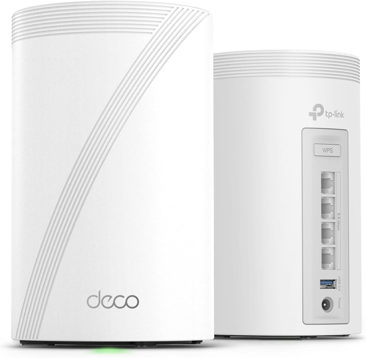 TP-Link Deco 7 Pro BE63 Tri-Band WiFi 7 mesh system with two wireless mesh units providing fast whole-home internet coverage.